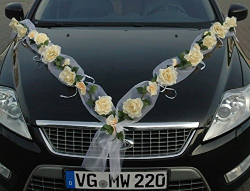 Rosen Girlande Braut Paar Rose Deko Dekoration Autoschmuck Hochzeit Car Auto Wedding ®Auto-schmuck Deko PKW (Rose Orchidee Ecru/Ecru) von Auto-schmuck so einfach so kreativ