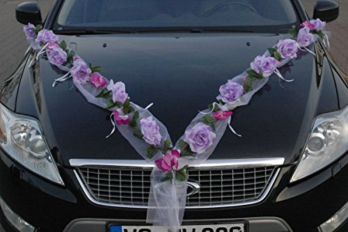 Rosen Girlande Braut Paar Rose Deko Dekoration Autoschmuck Hochzeit Car Auto Wedding ®Auto-schmuck Deko PKW (Rose Orchidee Lila/Lila) von Auto-schmuck so einfach so kreativ