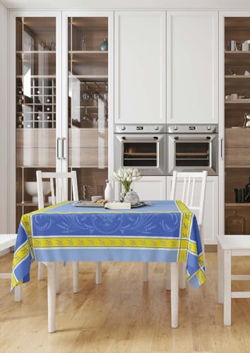 Autrefois Jacquard-Tischdecke, beschichtet, rechteckig, schmutzabweisend, Tischdecke, leicht zu reinigen, geeignet für Essen, Esszimmer, Hochzeit und Veranstaltungen, Lavendelblau, 150 x 200 cm von Autrefois