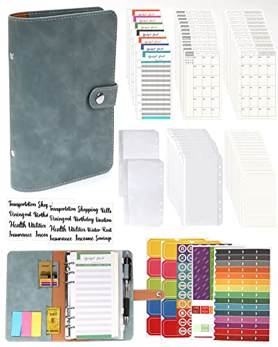 A6 Binder Budget Planner Notizbuch - 89pcs Leder Ringbuchordner Set, 6 Löcher Loseblatt Notebook Ordner Geld Sparen Mappe mit Budgetkarte/Kalender Karte/PVC Tasche/Refill Paper/Etikettenaufklebern von Autwogo