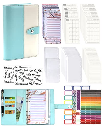 A6 Binder Budget Planner Notizbuch - 90pcs Leder Ringbuchordner Set, 6 Löcher Loseblatt Notebook Ordner Geld Sparen Mappe mit Budgetkarte/Kalender Karte/PVC Tasche/Refill Paper/Etikettenaufklebern A6 Binder Budget Planner Notizbuch - 90pcs Leder Ringbuchordner Set, 6 Löcher Loseblatt Notebook Ordner Geld Sparen Mappe mit Budgetkarte/Kalender Karte/PVC Tasche/Refill Paper/Etikettenaufklebern von Autwogo