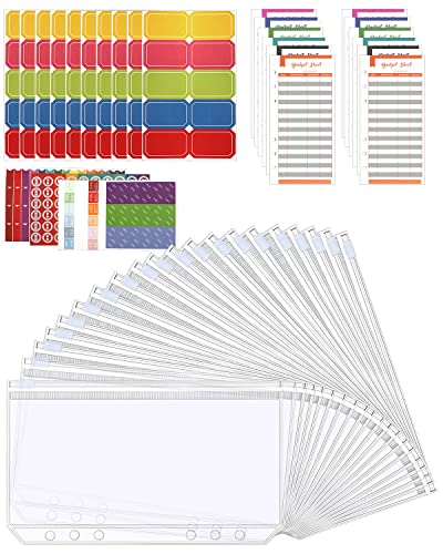 A6 Binder Taschen, 20 Stück Durchsichtige PVC 6 Löcher Reißverschluss Bindertaschen Wasserdicht Ordner Geld Budget Umschläge, mit 12 Stück Budgetblätter 13 Stück Aufkleber A6 Binder Taschen, 20 Stück Durchsichtige PVC 6 Löcher Reißverschluss Bindertaschen Wasserdicht Ordner Geld Budget Umschläge, mit 12 Stück Budgetblätter 13 Stück Aufkleber von Autwogo