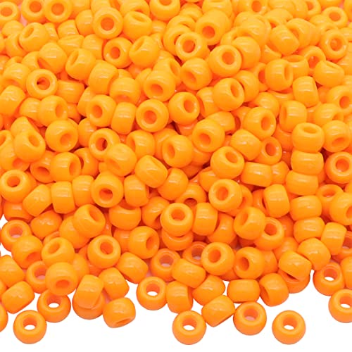 1000 Stück Pony Perlen Armband 9 mm orange Kunststoff Fass Pony Perlen für Halskette, Haarperlen für Zöpfe für Mädchen, Schlüsselanhänger, Schmuckherstellung (orange) von Auvoau