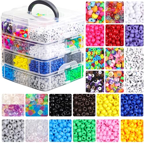 Auvoau Pony-Perlen für Kandi-Freundschaftsarmbänder, 7600 Stück, mit Polymer-Ton-Perlen, Buchstaben-Perlen, leuchten im Dunkeln, geformte und UV-Perlen für Bastelarbeiten, Armbänder, Schmuck von Auvoau