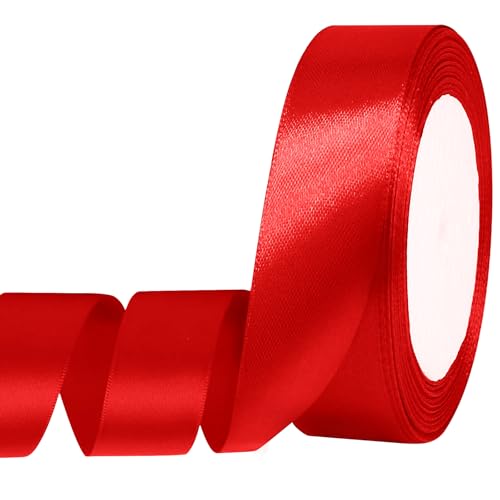 Auvotuis Rotes Satinband, dünnes, einfarbiges Satinband für Geschenkverpackungen, Basteln, Haarschleifen, Hochzeits-Party-Dekoration, Nähen, Einladungskarten, Blumensträuße, 2,5 cm x 22,7 m Auvotuis Rotes Satinband, dünnes, einfarbiges Satinband für Geschenkverpackungen, Basteln, Haarschleifen, Hochzeits-Party-Dekoration, Nähen, Einladungskarten, Blumensträuße, 2,5 cm x 22,7 m von Auvotuis