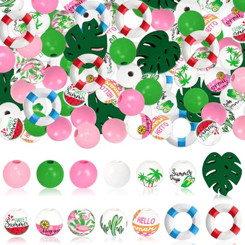 Holzperlen zum Basteln, bunte Flamingo-Palmenblätter, Wassermelonen-Bastelperlen, hawaiianische lose Holzperlen für den Sommer, DIY-Girlande, Schmuckherstellung, Heimdekoration, 180 Stück Holzperlen zum Basteln, bunte Flamingo-Palmenblätter, Wassermelonen-Bastelperlen, hawaiianische lose Holzperlen für den Sommer, DIY-Girlande, Schmuckherstellung, Heimdekoration, 180 Stück von Auzesto