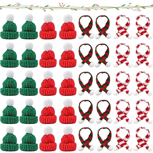 Auzlya 40 Stück Mini Weihnachtsmütze und Schal Set,Mini Weihnachtsmütze,Kleine Weihnachtsmützen,Weihnachten Weinflasche Abdeckung,Weihnachtsfeiern und Puppenhaus Dekoration von Auzlya