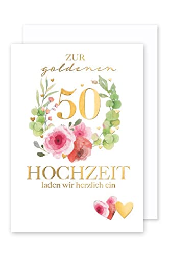 AvanCarte 50 Goldhochzeit Danksagung 5er Mehrstückpackung Blumenkranz 5 Karten 15x11cm von AvanCarte