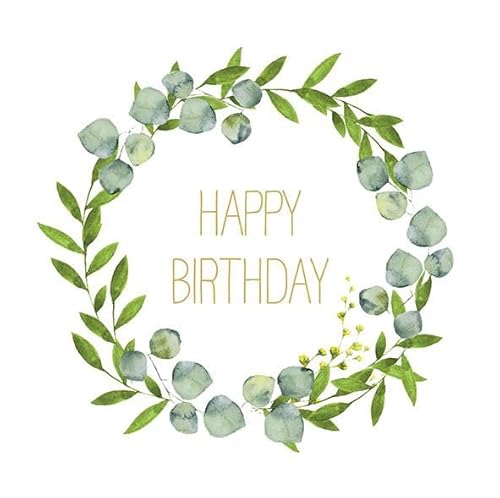 AvanCarte Servietten Tischdeko Geburtstag Eukalyptus Blätterkranz Happy Birthday 20 Stück 3-lagig 33x33cm AvanCarte Servietten Tischdeko Geburtstag Eukalyptus Blätterkranz Happy Birthday 20 Stück 3-lagig 33x33cm von AvanCarte