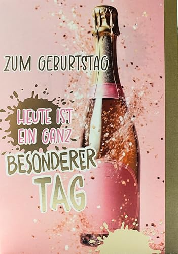 Geburtstagskarte für Frauen mit Zieh-Konfetti & Sektflasche – Rosa Klappkarte mit Spruch „Heute ist ein ganz besonderer Tag“ – inkl. Umschlag – Karte mit Überraschungseffekt von AvanCarte