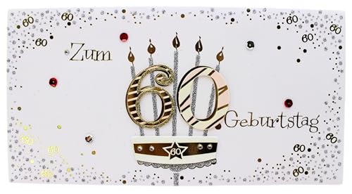 Geburtstagskarte zum 60. Geburtstag – Klappkarte mit Glitzer, Applikationen & Pailletten – DIN Lang mit Umschlag – edle Glückwunschkarte für Männer & Frauen von AvanCarte