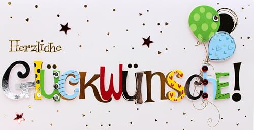 Große Glückwunschkarte DIN Lang – Klappkarte mit Glanzveredelung, Pailletten & Applikationen – 22 x 11,5 cm mit Umschlag – Karte für Geburtstag, Jubiläum, Feier, Frauen & Männer von AvanCarte