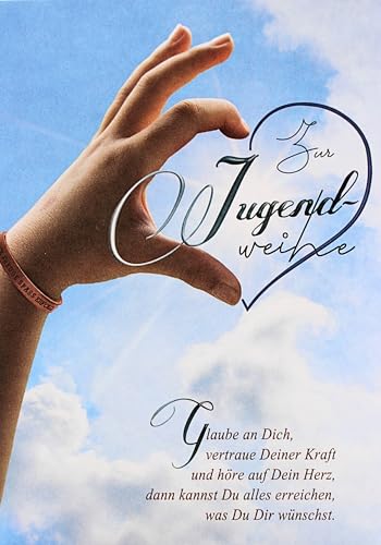 moderne Jugendweihe Karte mit Spruch – Klappkarte 11,5 x 17 cm – Motiv Hand formt Herz – inkl. Umschlag – Avan carte – für Jungen & Mädchen von AvanCarte