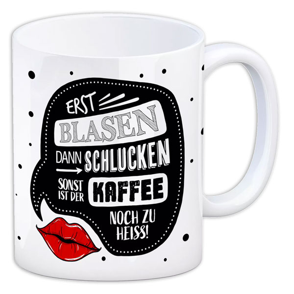 Kaffeebecher "Erst blasen, dann schlucken..." aus Keramik, 330ml von Avandu GmbH