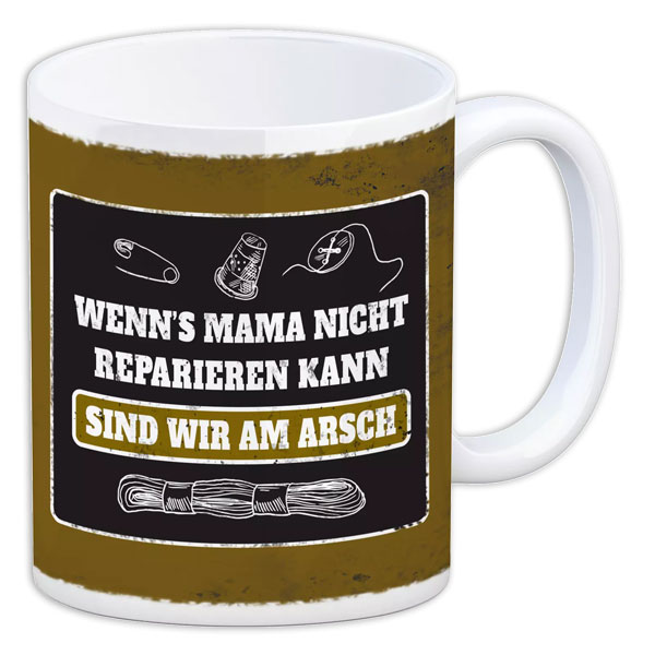 Kaffeebecher "Wenn&#039;s Mama nicht reparieren kann..." aus Keramik, 330ml von Avandu GmbH