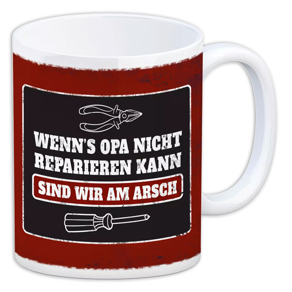 Kaffeebecher "Wenn&#039;s Opa nicht reparieren kann..." aus Keramik, 330ml von Avandu GmbH