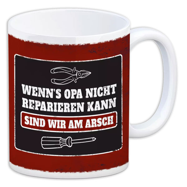 Kaffeebecher "Wenn's Opa nicht reparieren kann..." aus Keramik, 330ml Kaffeebecher "Wenn's Opa nicht reparieren kann..." aus Keramik, 330ml von Avandu GmbH