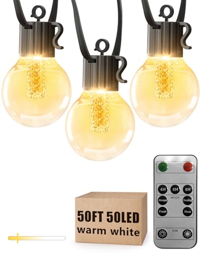 Lichterkette Außen Dimmbar, 15M 50LED Lichterkette Glühbirnen 4 Modi mit Fernbedienung, Bruchsicher Warmweiß Timer, Wasserdichte Gartenlichterkette für Terrasse, Hochzeit, Party, Balkon, Innen/Außen Lichterkette Außen Dimmbar, 15M 50LED Lichterkette Glühbirnen 4 Modi mit Fernbedienung, Bruchsicher Warmweiß Timer, Wasserdichte Gartenlichterkette für Terrasse, Hochzeit, Party, Balkon, Innen/Außen von Avatar Controls