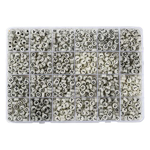 1500 Stück 7 mm große, weiße, runde leuchtende Acryl-Buchstabenperlen für die Schmuckherstellung, Acryl-Buchstabenperlen für Schmuckherstellung, Weiß von Avejjbaey