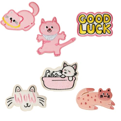 6 PCs Cartoon Bestickte Flecken Katzen Eisen Auf Flecken Kleidungsflecken Kätzchen Nähflecken Für Kleiderbeutel von Avejjbaey
