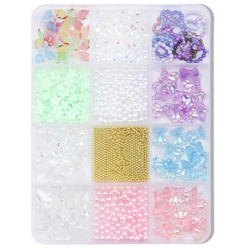 Avejjbaey 12 Gitter 3D-Schleifen Nagel-Charms gemischte Form Nägel Kunst Edelsteine ​​Schleife Nägel Kunst Charms Nägel Kunst von Avejjbaey