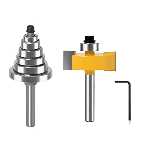Avejjbaey 2 Stück 6 mm/6,35 mm/12,7 mm/8 mm/10 mm/12 mm Schaft-Falz-Fräser mit 6 Lagern, Haltbarkeit, 45# Karbonstahl-Körper, von Avejjbaey