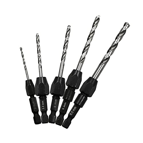 Avejjbaey 5-teiliges Schnellwechsel-Bohrer-Set, Sechskantschaft, metrisch, 2 mm bis 6 mm, Spiralbohrer, Stahlplattenschneider, von Avejjbaey