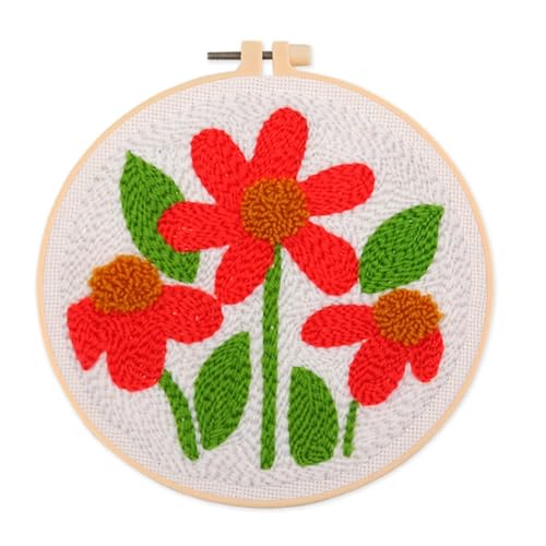 Avejjbaey Blumenstanznadel-Stickset mit Anleitung (evtl. nicht in deutscher Sprache), Sticktuch, Muster, Stickrahmen, Garnnadel für Anfänger, Stickzubehör und Zubehör von Avejjbaey