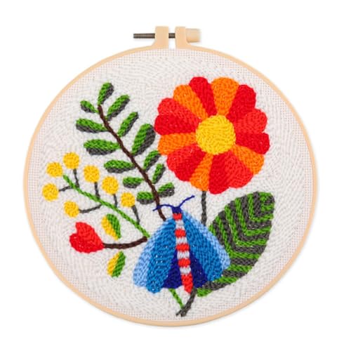 Avejjbaey Blumenstanznadel-Stickset mit Anleitung (evtl. nicht in deutscher Sprache), Sticktuch, Muster, Stickrahmen, Garnnadel für Anfänger, Stickzubehör und Zubehör von Avejjbaey
