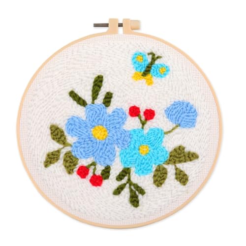 Avejjbaey Blumenstanznadel-Stickset mit Anleitung (evtl. nicht in deutscher Sprache), Sticktuch, Muster, Stickrahmen, Garnnadel für Anfänger, Stickzubehör und Zubehör von Avejjbaey