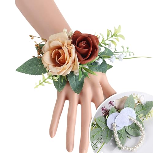 Avejjbaey Elegante Handgelenk-Blume, realistische Rosen-Boutonniere für Mädchen, Hochzeit, Brautjungfern, Armbänder in klassischer Farbe optional von Avejjbaey