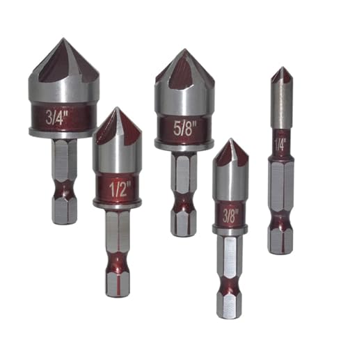 Avejjbaey Set/5 Stück Sechskantgriff 82°Senkbohrer 1/4'' 3/8'' 1/2'' 5/8'' 3/4'' Effizienter Lochöffner für die von Avejjbaey