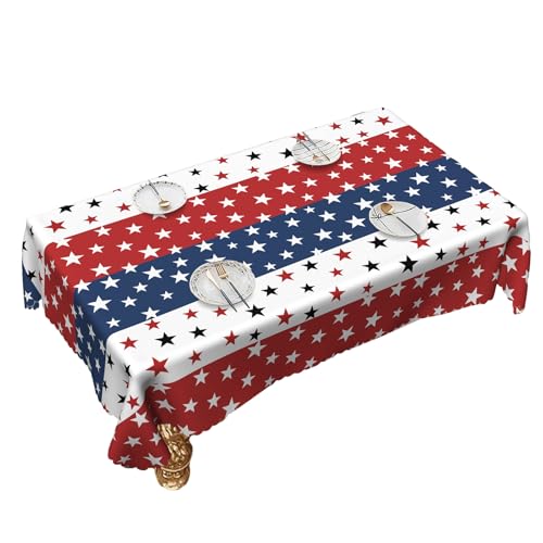 Avejjbaey Tischdecke mit Sternen und Streifen, wasserdicht, Polyester, Esstischdecke für Urlaub, Partys, Picknicks, 4. Juli, Tischdecke von Avejjbaey