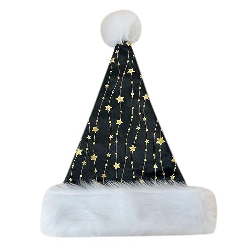 Avejjbaey Weihnachtsmütze für Erwachsene mit goldenem Stern für Urlaub, Komfort-Innenfutter, Weihnachten, Neujahr, Symbolkappe mit weißer Krempe, Weihnachtsmannmütze für Damen von Avejjbaey