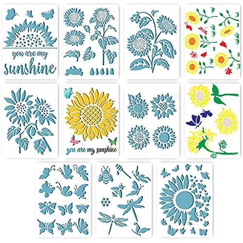 Schablonen-Set, Motiv: Schmetterling, Sonnenblumen, Malschablonen, Vorlagen zum Malen auf Holz, Wand, Sonnenblumen, Malschablonen von Avejjbaey
