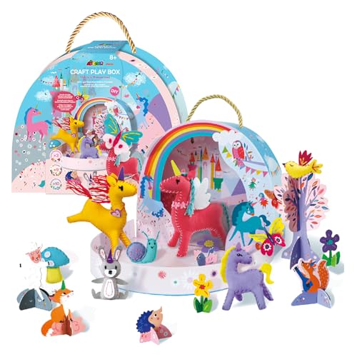 Avenir 6301893 Spielbox Bastel-Set Einhorn-Wunderland, 3in1 Bastelbox im Spielkoffer zum Nähen, Basteln und Spielen, DIY ab 8 Jahren von Avenir