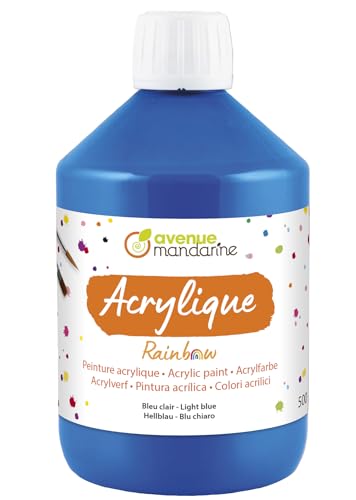 AVENUE MANDARINE RB0250500215C - Flasche Rainbow Schul-Acrylfarbe auf Wasserbasis für Kinder, 500 ML, ideal für Kita & DIY-Aktivitäten, Matt Hellblau, 1 Stück von Avenue Mandarine