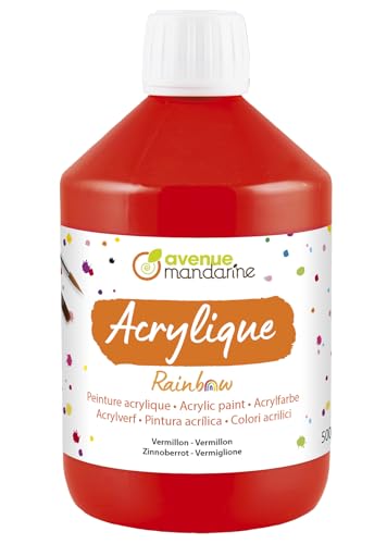 AVENUE MANDARINE RB0250500490C - Flasche Rainbow Schul-Acrylfarbe auf Wasserbasis für Kinder, 500 ML, ideal für Kita & DIY-Aktivitäten, Matt Zinnoberrot, 1 Stück von Avenue Mandarine