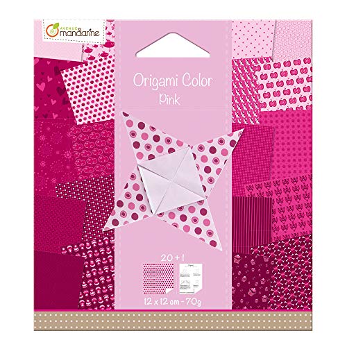 Avenue Mandarine 42683O Origami color Papier (quadratisch, 12 x 12 cm, mit Faltanleitung, 20 verschiedenen Blätter) rosa von Avenue Mandarine
