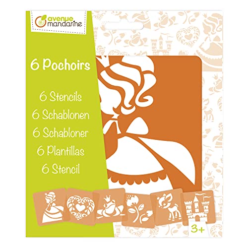 Avenue Mandarine 42836O Set (mit 6 Schablonen, 15 x 15 cm, geeignet für Kinder ab 3 Jahre, für Filz- und Farbstifte, Farben oder Farbbomben, Prinzessin) 6er Pack von Avenue Mandarine