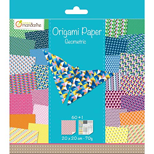 Avenue Mandarine 52501MD Origami color Papier (quadratisch, 20 x 20 cm, mit Faltanleitung, 60 verschiedenen Blätter und 1 Blatt mit Augenset, Geometrisch), Mehrfarbig von Avenue Mandarine
