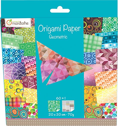 Avenue Mandarine 52501MD Origami color Papier (quadratisch, 20 x 20 cm, mit Faltanleitung, 60 verschiedenen Blätter und 1 Blatt mit Augenset, Geometrisch), Mehrfarbig von Avenue Mandarine