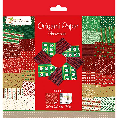 Avenue Mandarine 52508O Origami color Papier (quadratisch, 20 x 20 cm, mit Faltanleitung, 60 verschiedenen Blätter und 1 Blatt mit Augenset, Weihnachten) von Avenue Mandarine
