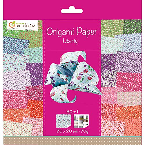 Avenue Mandarine 52509O Origami color Papier (quadratisch, 20 x 20 cm, mit Faltanleitung, 60 verschiedenen Blätter und 1 Blatt mit Augenset, Liberty) von Avenue Mandarine