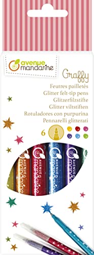 Avenue Mandarine CC029O Packung mit 6 Glitzerfilzstiften, ideal für Bastelprojekte, abwaschbar, mit Glitter, 1 Pack Avenue Mandarine CC029O Packung mit 6 Glitzerfilzstiften, ideal für Bastelprojekte, abwaschbar, mit Glitter, 1 Pack von Avenue Mandarine