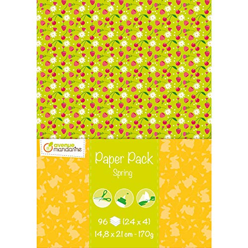 Avenue Mandarine CC040C Paper Pack, 96 Bogen aus Papier 170g (24 Designs x4), DIN A5, 14,8 x 21 cm, ideal für Bastelprojekte, 1 Pack, Frühling von Avenue Mandarine