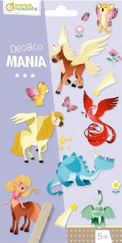 Avenue Mandarine CC045C - Packung Rubbelbilder Decalco' Mania, 2 Bogen mit 20 Rubbelbildern, für Kinder ab 5 Jahren, fantastische Tiere, 1 Pack von Avenue Mandarine