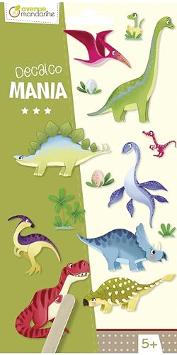 Avenue Mandarine CC047C - Packung Rubbelbilder Decalco' Mania, 2 Bogen mit 20 Rubbelbildern, für Kinder ab 5 Jahren, Dino, 1 Pack von Avenue Mandarine
