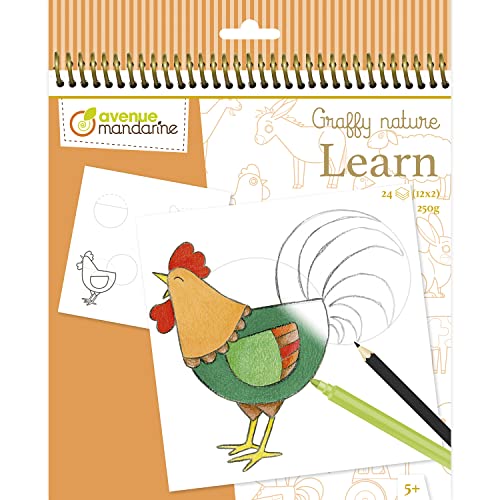 Avenue Mandarine - Ein Skizzenbuch mit Spiralbindung zum Zeichnen lernen – Thema Bauernhof – 24 Zeichnungen zum Nachspielen (12 Designs x 2) – Papier 250 g – ab 5 Jahren – GY149C Graffy Learn von Avenue Mandarine