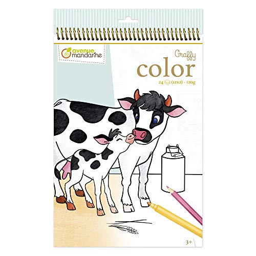 Avenue Mandarine ‎GY104C - Malblock Graffy Color, Zeichenpapier 120g, mikroperforiert, 2 x 12 Designs = 24 Blatt, geeignet für Kinder ab 3 Jahren, 1 Stück, Mutter/Kind Farmtiere von Avenue Mandarine